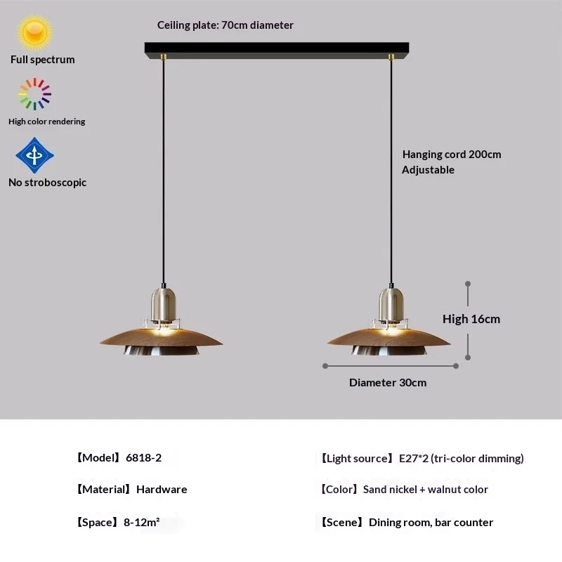 Creatief UFO-schotelontwerp Walnoot hanglamp Amerikaanse vintage retrostijl voor eetkamer restaurant verlichting kamerdecoratie