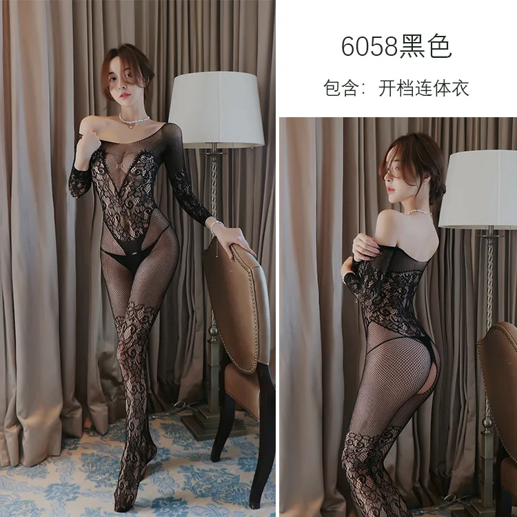 

Long Night Sexy Lingerie Temptation Erotic Mesh Bodysuit No Need to Take Off Open Crotch Bodysuit Plus Size Fishnet Stockings 6058
