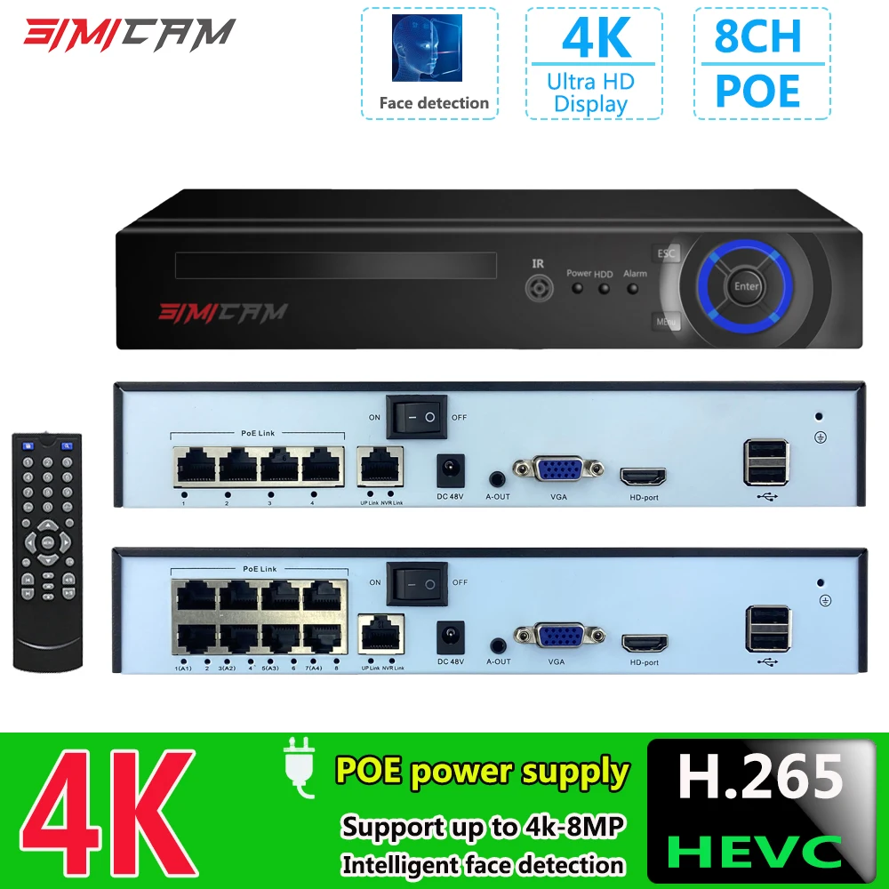 4K 10CH NVR 4/8Port POE For 8MP 5MP 4MP Onvif IP Camera Security System Audio Surveillance Video Recorder Compatible HIK Dahua
