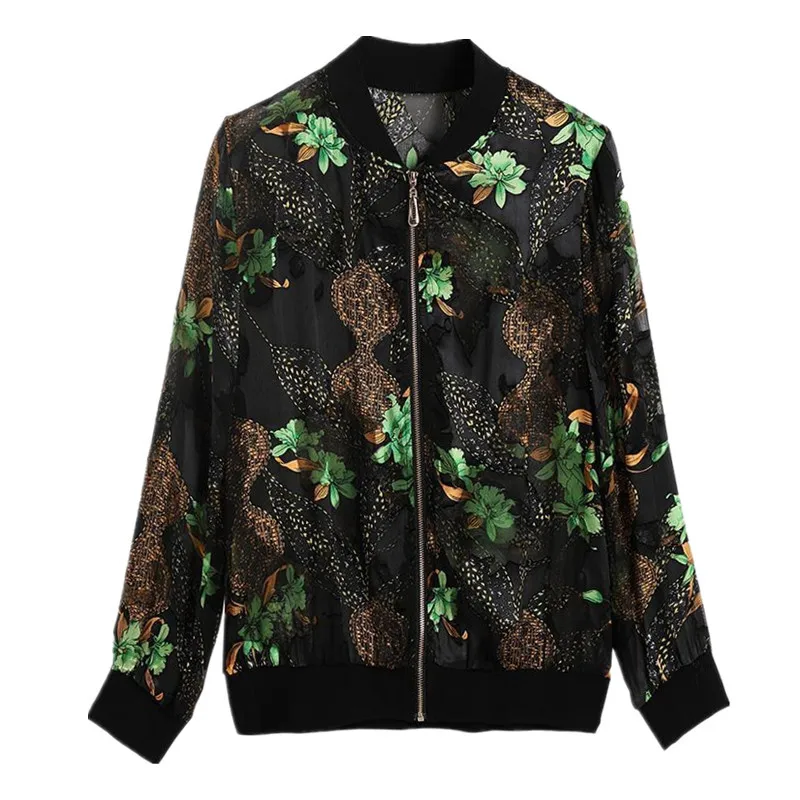 Size M-5XL Women Chiffon Printing Jacket Summer Sunscreen Thin Coat Anti-sunburn Cardigan Baseball Uniform Female Long Sleeve