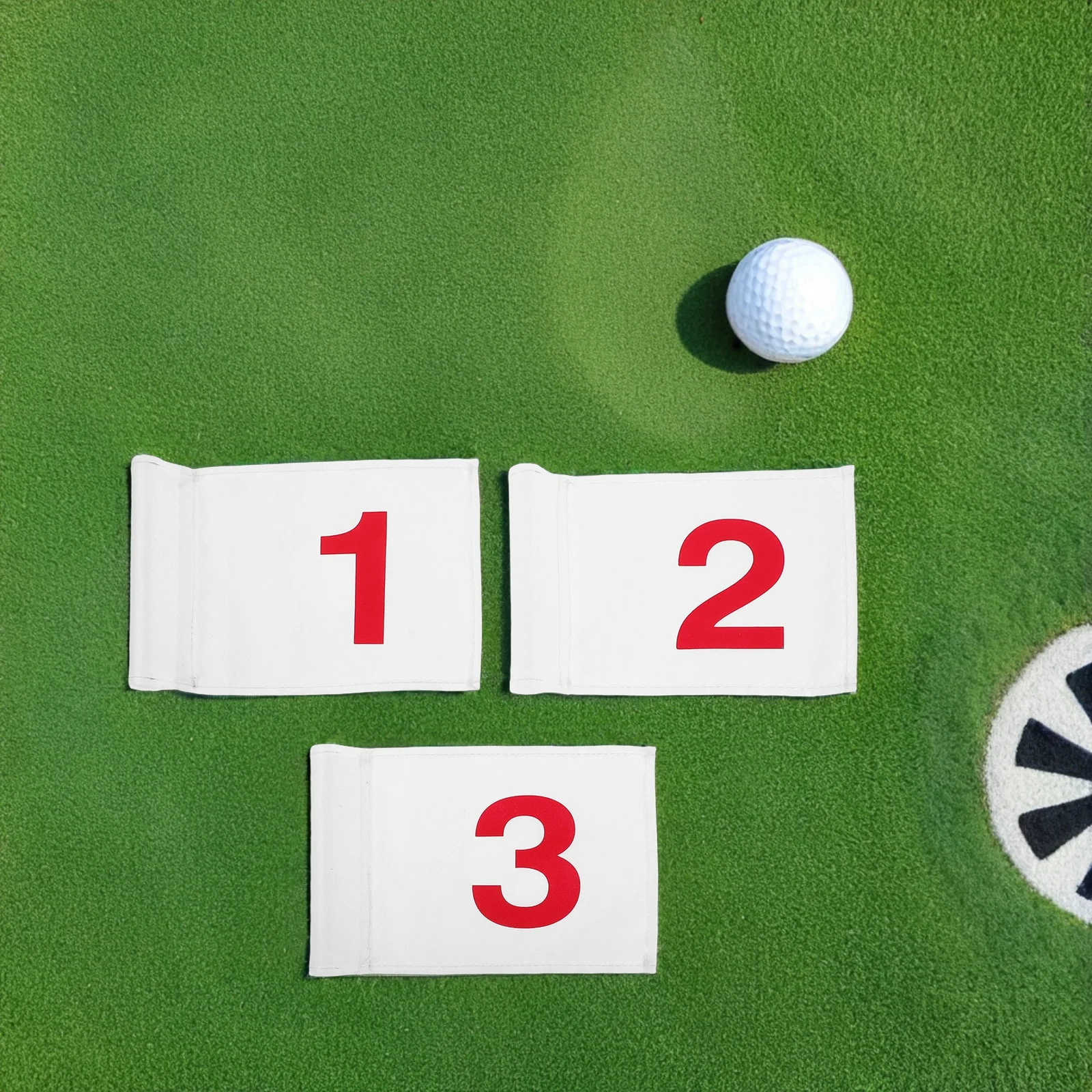 

3Pcs Numbered Golf Flags Nylon 8.65x6.29 Inch Mini Yard Hole Pins Backyard Putting Green Golf Practice Training Accessories