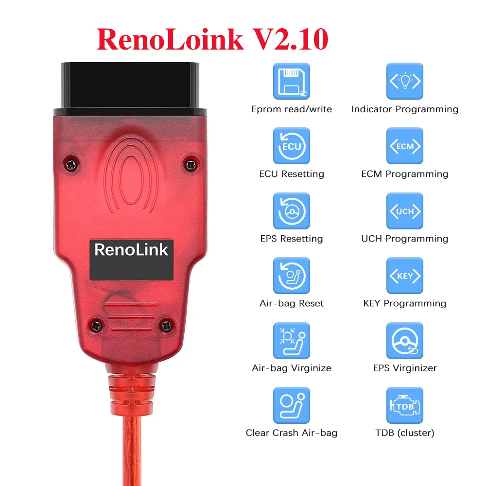 OBD2 Cable Renolink V2.10 For Renault Car ECU Programmer SRS Reset Auto Diagnostic Tools ECM UCH Key Programmer Than V1.99