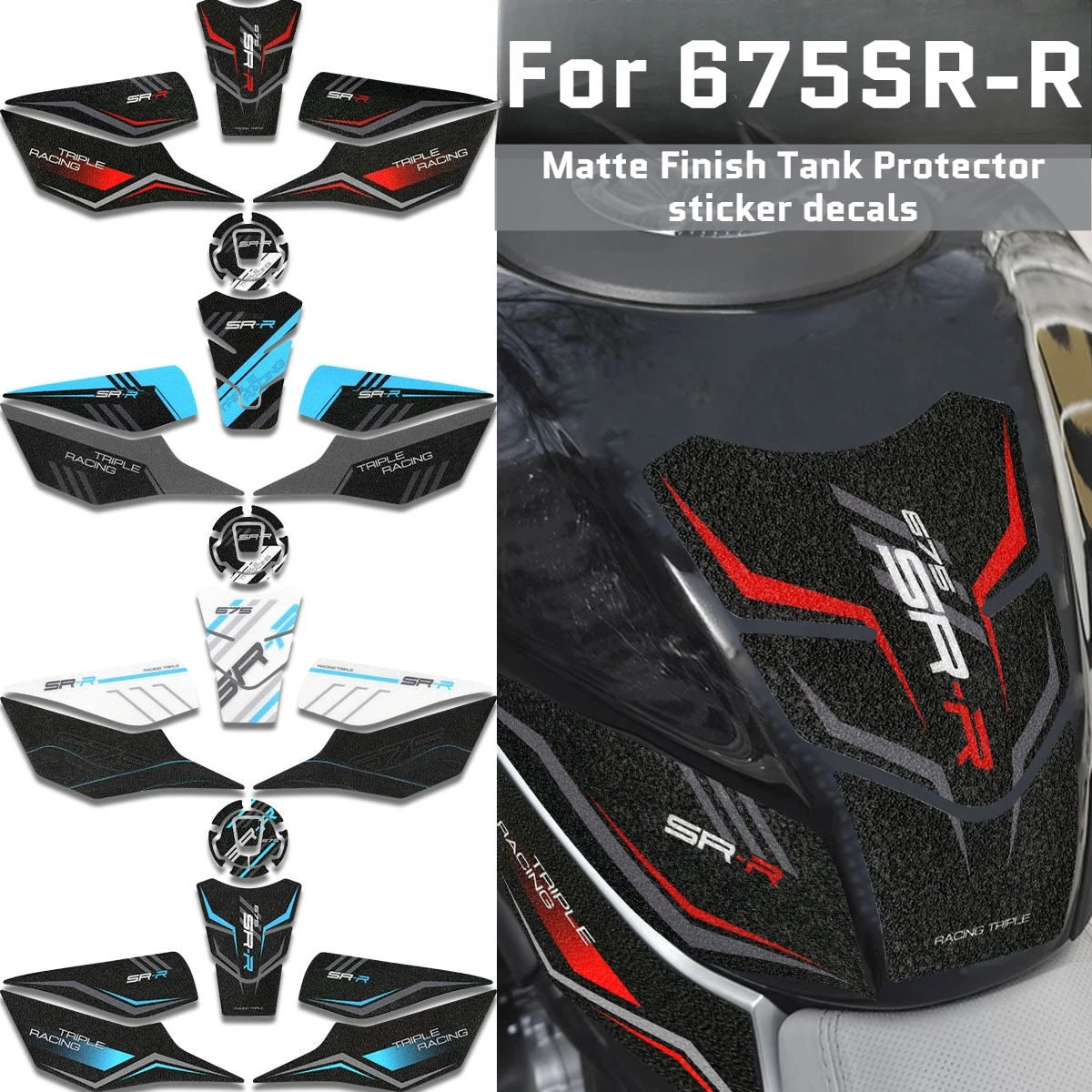 

For 675sr R 675 sr r 675SR-R Matte Texture Anti-Slip Tank Pad Fuel Cap Decal Set