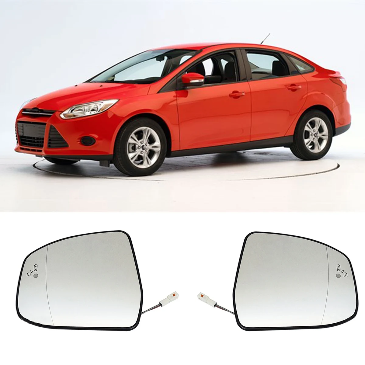 2 pezzi di avvertimento del punto cieco riscaldato in vetro dello specchio laterale dell'ala della porta con piastra di supporto per Ford Focus MK2 MK3 Mondeo MK4 L + R