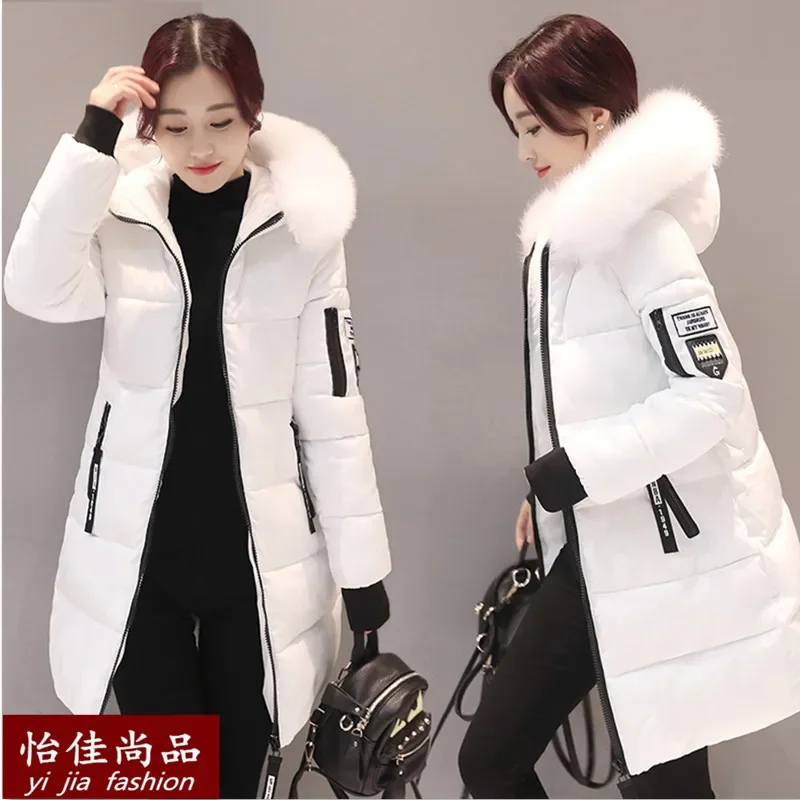 Winter New Cotton-padded Women\'s Coat Slim and Thick Long Cotton-padded Wome Big Woolen Collar Cotton-padded Jacket