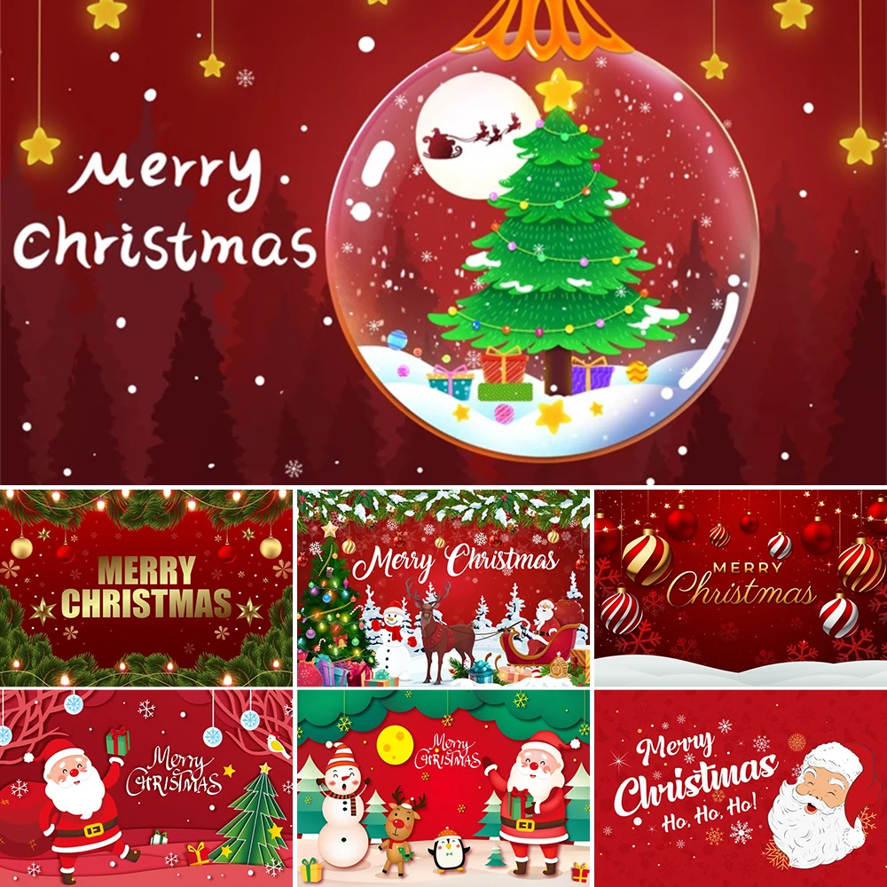 عيد ميلاد سعيد خلفية شجرة عيد الميلاد سانتا كلوز الرنة زلاجات الأحمر جرس إكليل الطفل حفلة عيد ميلاد صورة التصوير الخلفية