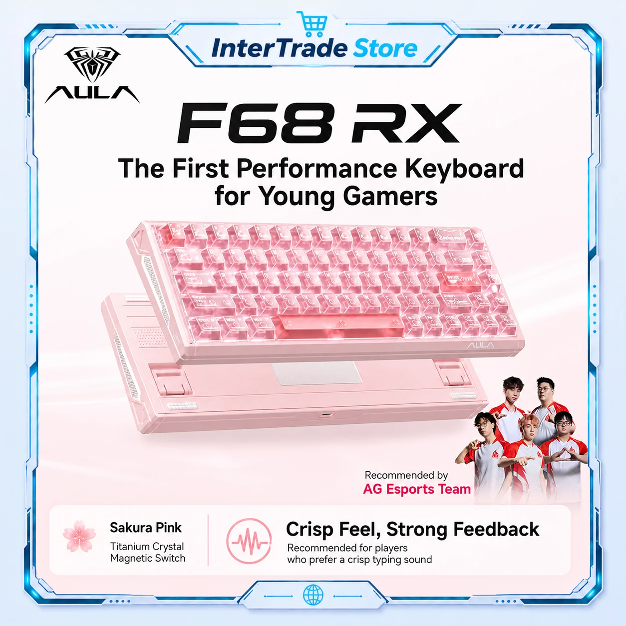 AULA F68RX Wired Esports Keyboard Magnetic Switch 0.001mm RT 8K High Polling Transparent Keycap Gasket Keyboard Perfect PC