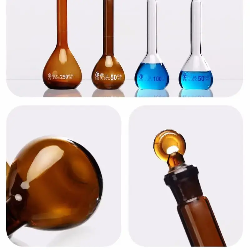 1Pcs/Lot Amber Brown 5ml to 1000ml Glass Volumetric Flask, Flask With Ground-in Stopper, Lab Chemical Glassware