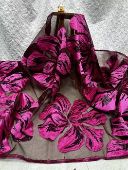 Fuchsia Afrikanischer Jacquard Brokat Luxus Stoff Floral Organza Tüll Mesh Spitze Französisches Netz Kleid Material Brocard Tissu 5Yard CJ13