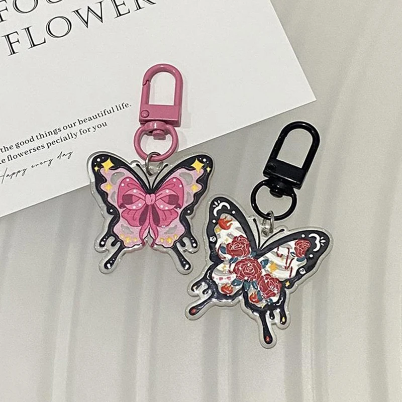 Retro Colorful Y2K Butterfly Phone Chains Charms Keychain Bag Pendants Cute Sweet Cool Girl Keyring Fashion Acrylic Accessories