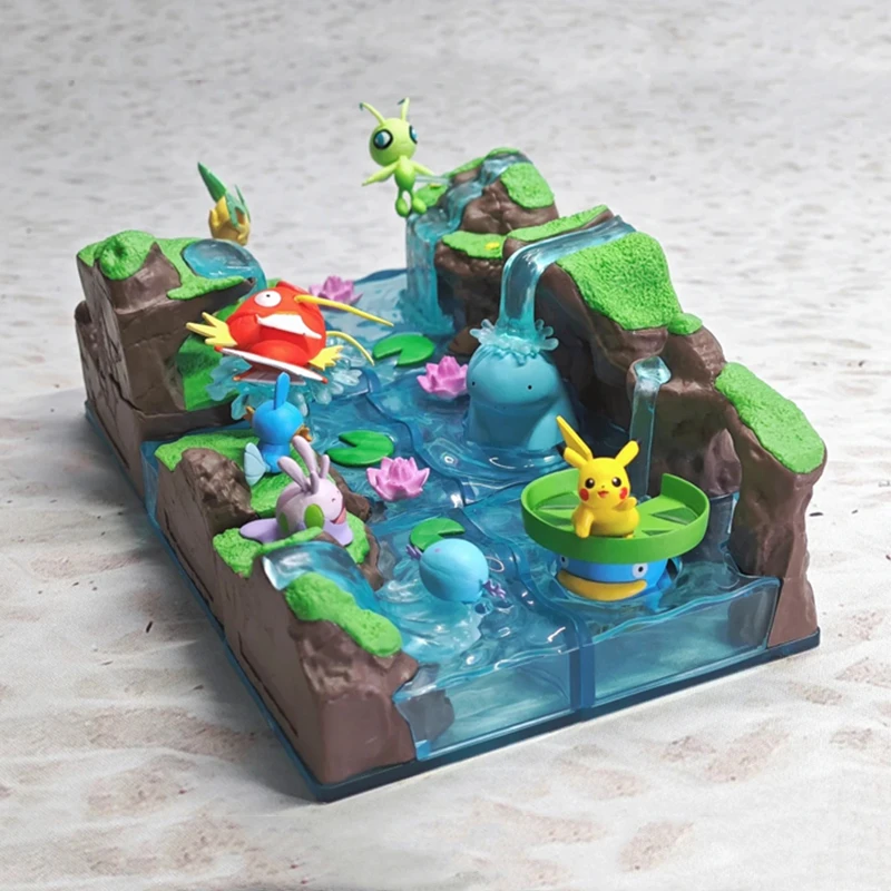 Pokemon Miniature Scene Model Mystic Fountain Series Pikachu Magikarp Celebi Quagsire Figure Animation Collectible Toy Gift