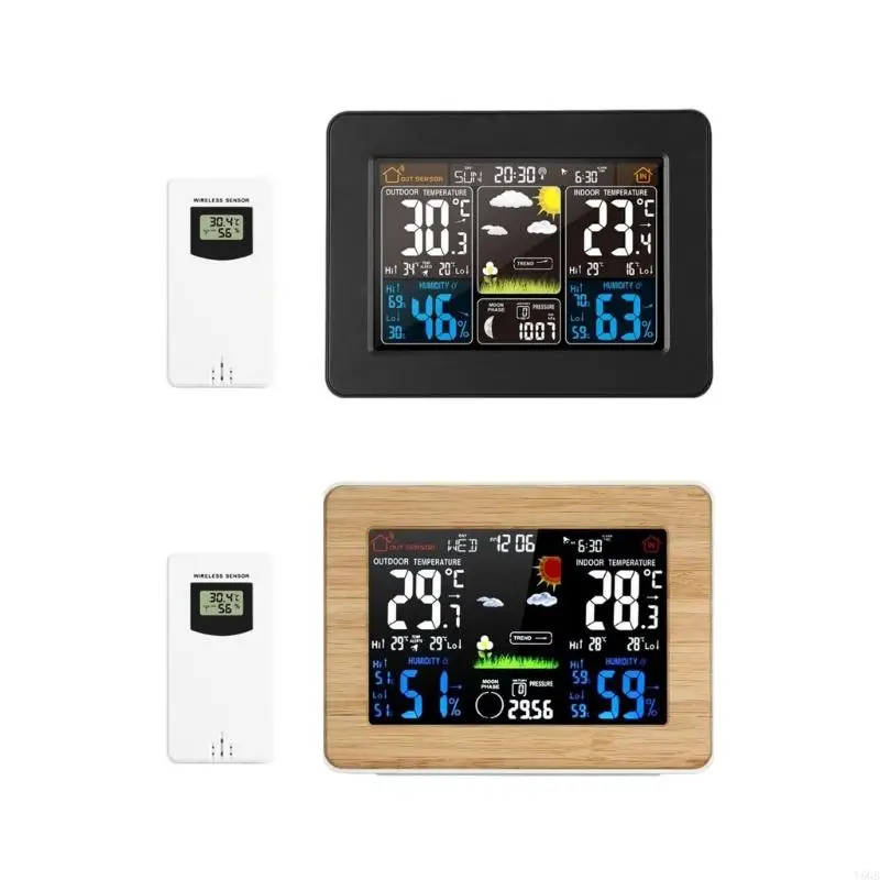 Multifunctional Digital Weather Stations Weather Alarm Clock With Bright Color Screen Temperature and Humidity Meter Y5GB