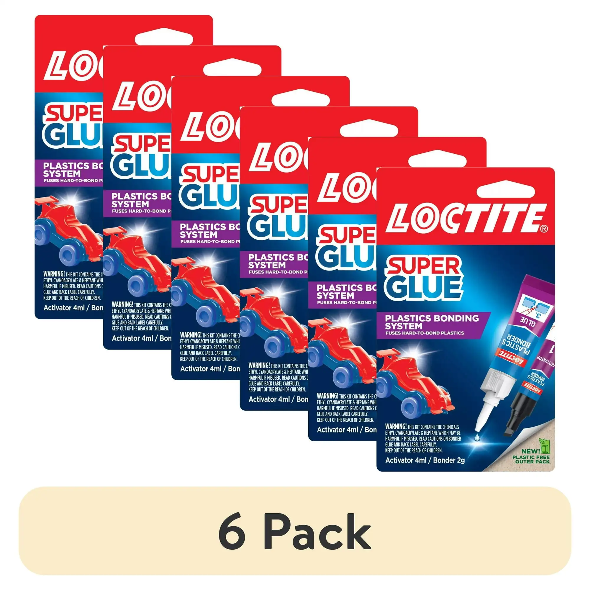 (paquet de 6) Bonder plastique Loctite Super Glue, bâton d'activateur de 1 à 0,14 oz + tube de colle de 1 à 0,07 oz, kit transparent de 0,21 oz