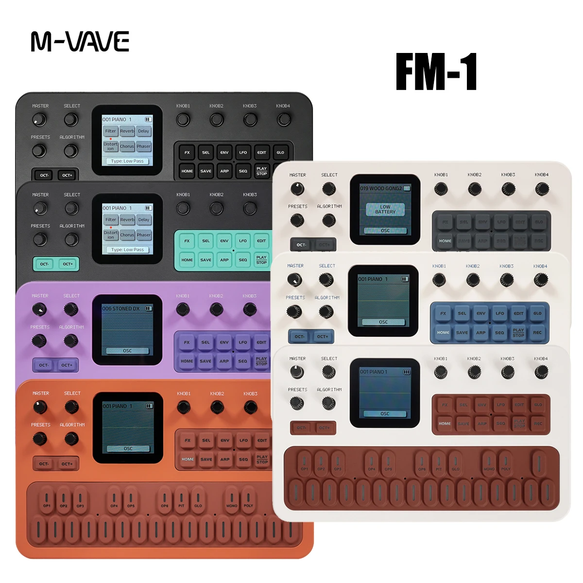 M-VAVE FM-1 Portable FM Synth – 7 Color Options, 6-Operator Engine, 32 Algorithms, 128 Sounds, Effects, Arpeggiator