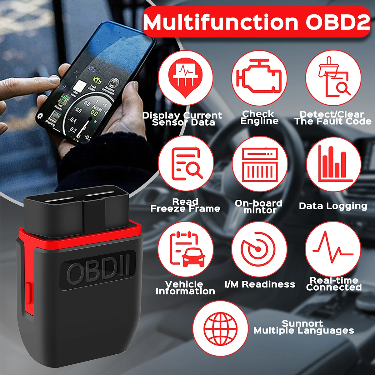 Car Diagnostic Scanner Wireless Bluetooth 4.0 OBD2 Interface Adapter For Android and Windows Instrument Code Removal