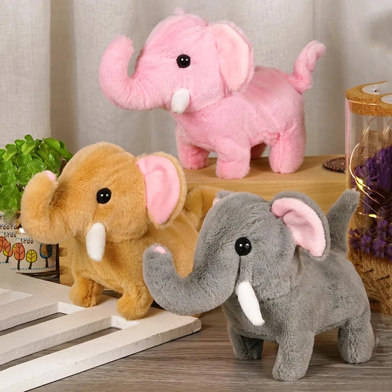 Simpatico elefante di peluche elettrico simulazione per bambini effetto sonoro a piedi scuotendo la coda regalo di bambola di peluche per bambini per animali domestici elettronici