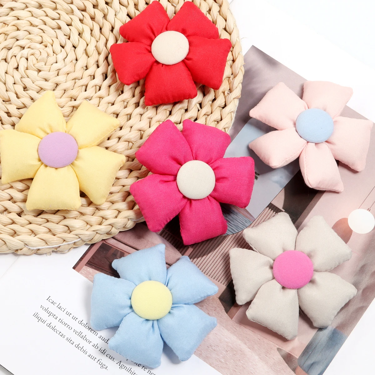4pcs/lot Fabric Five Petals Flowers 7cm Cloth Fabric Flower Filling Cotton For DIY Handmake Decoration Gifts Clothing Accessorie
