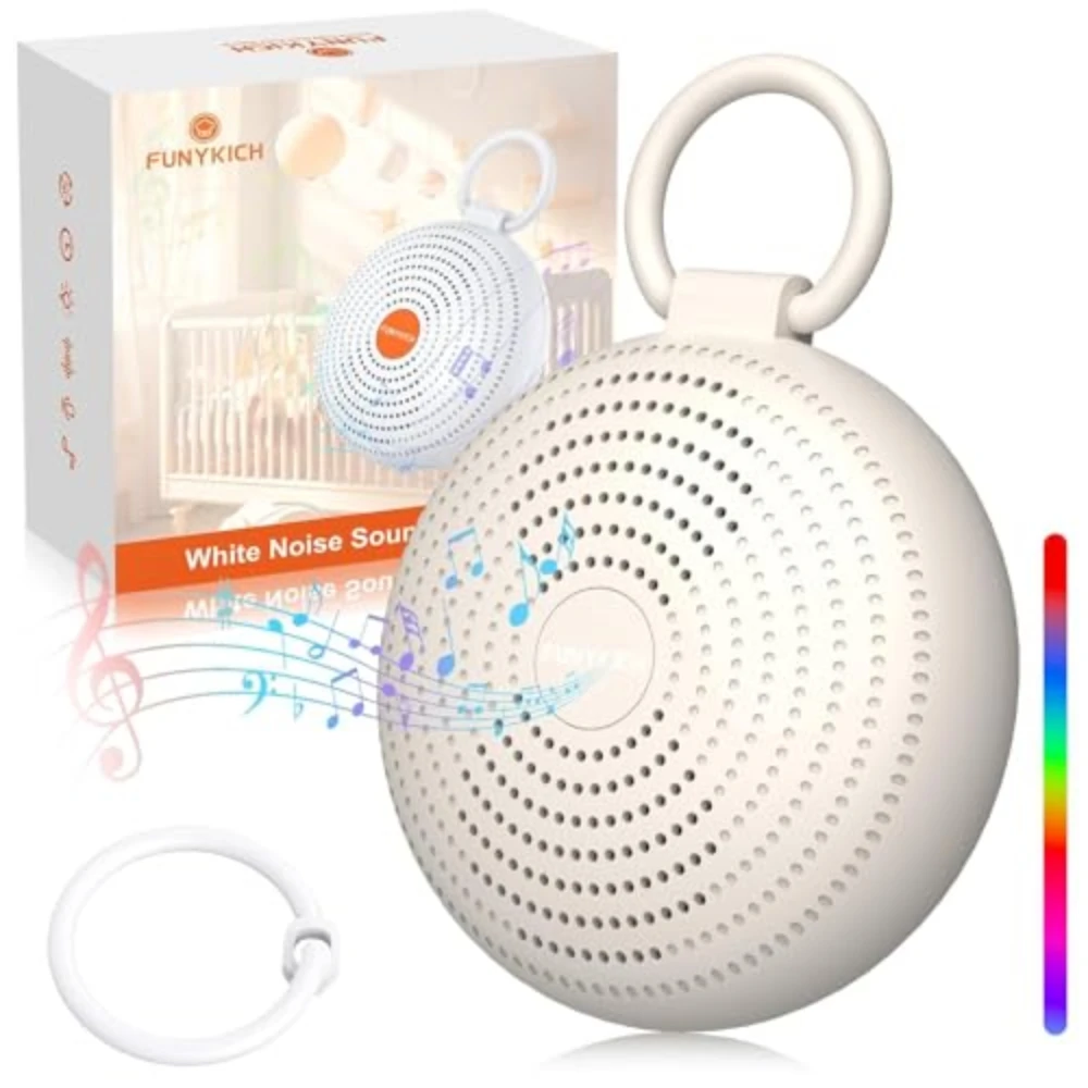 

FUNYKICH Travel White Noise Sound Machine with 24 Soothing Sounds, 7 Night Light, Portable Sound Machine for Baby Adult