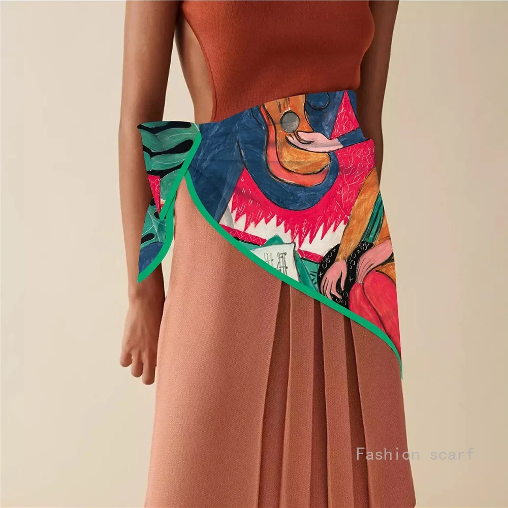 1PCFrench 90cm Matisse Oil Painting Music Fashion Shawl Large Square Scarf Headscarf Scarf Decorative Painting Wholesale