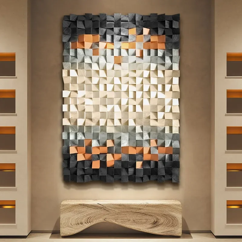 Solid wood head handmade installation painting three-dimensional living room decorative painting dining room mural