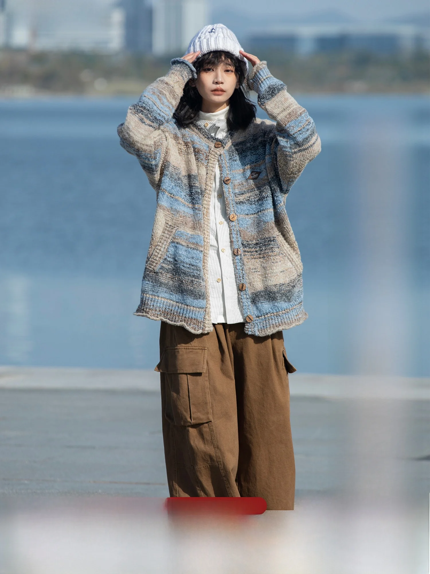 

Saoe Early Girl Rainbow adient Color Embroidery Painting Sle Sweater Jaet Sweet Sle Long Sve Открытый кардиган