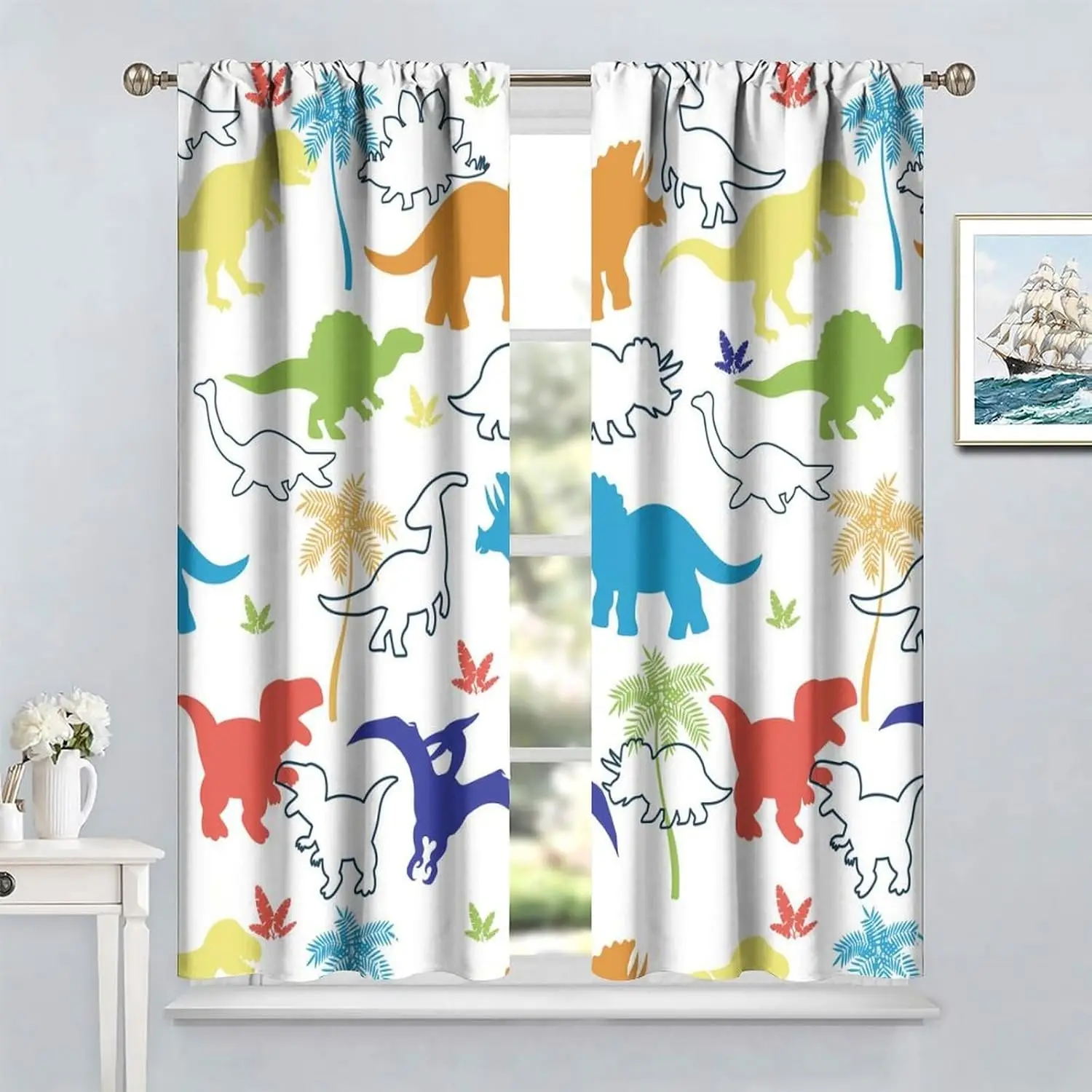 

Dinosaur Kids Curtains, Cartoon Colorful Dino Blackout Window Treatments for Boys Girls Children Nursery Living Room Bedroom,
