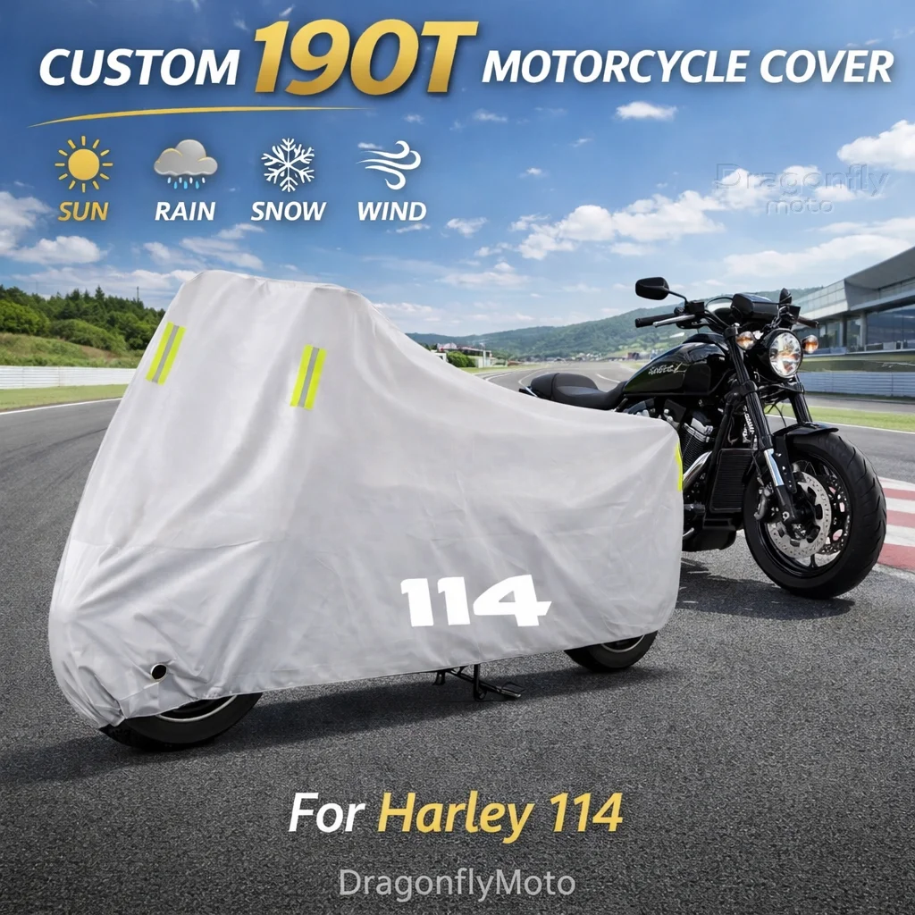 

Чехол для мотоцикла Harley Softail Fat Boy 114 FLFB FLFBS, серебристый, водонепроницаемый, защита от УФ-излучения, дождя, пыли, солнца, для улицы и дома