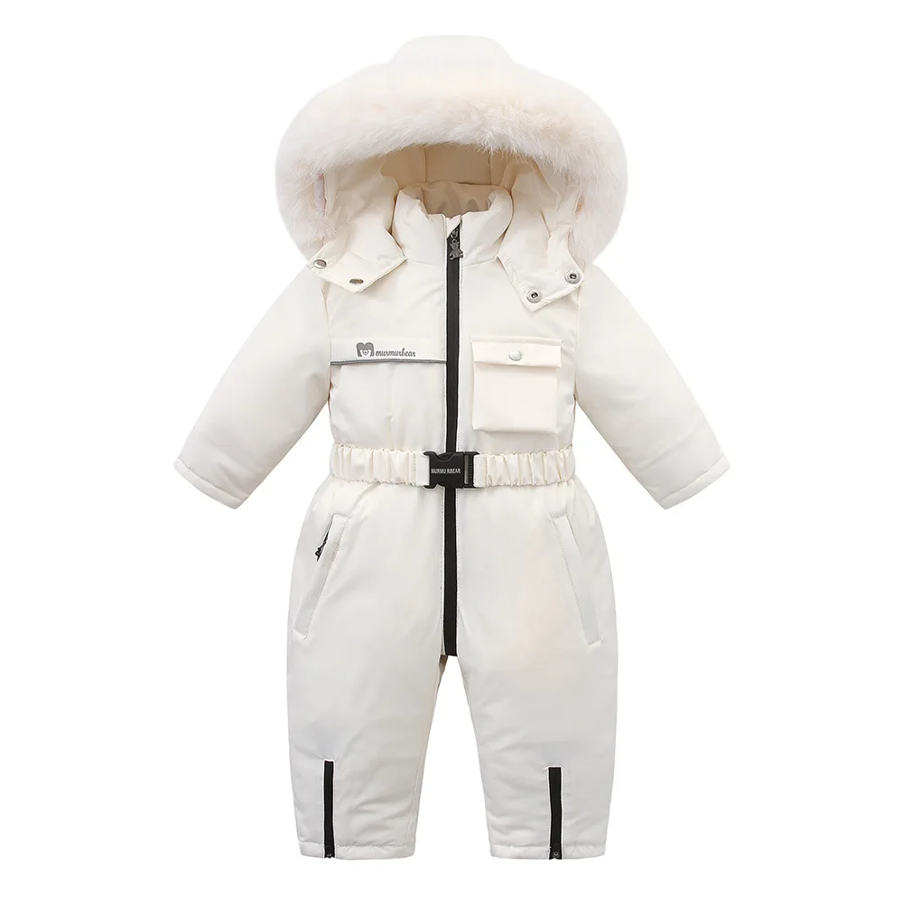 AYNIGIELL NEW Winter Kid\'s Ski Suit 2-5Y Fur Lining Boy Snow Suit Wear Girsl Warm Overalls Children\'s Thicken Snowsuit Jumpsuit