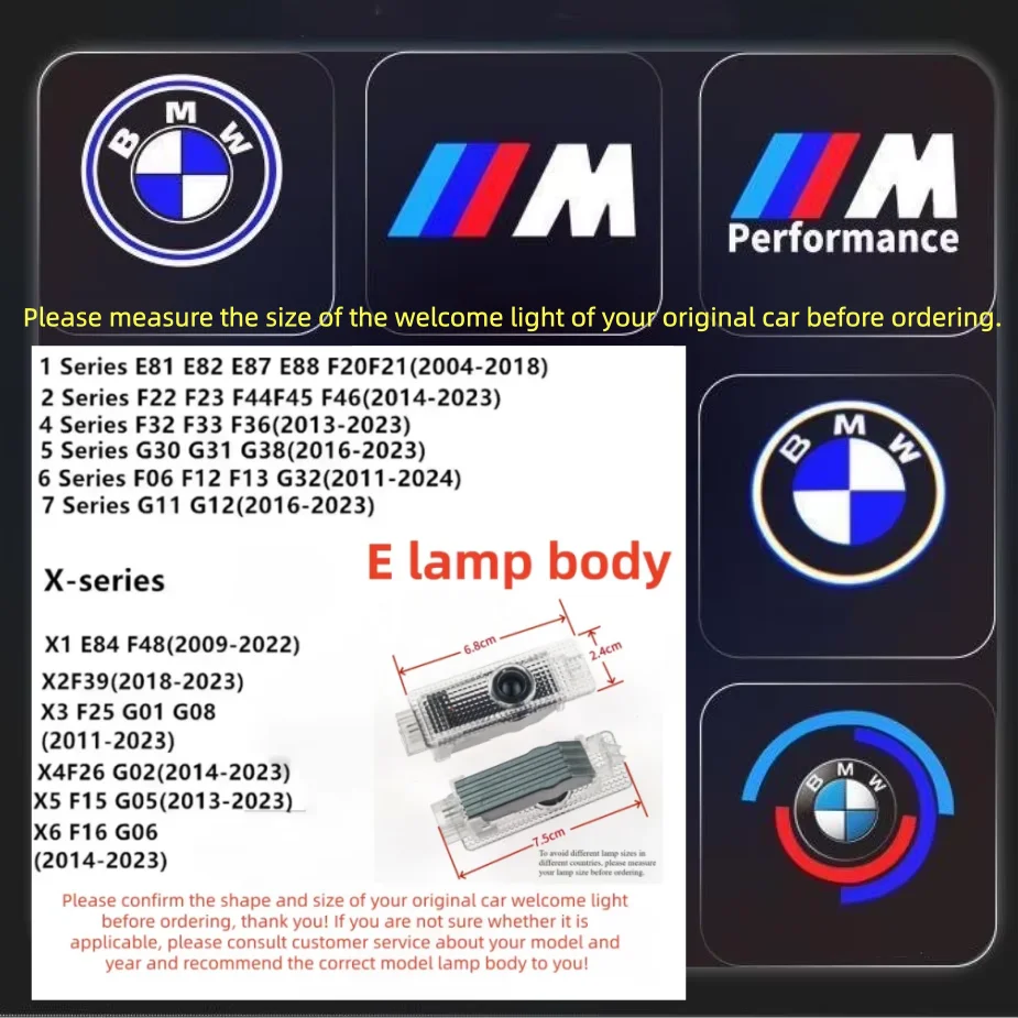 

Car door LED light Welcome logo for BMW M X1 X2 X3 X4 X5 X6 X7 F15 E90 E92 E60 E61 E65 F01 F02 F15 F30 M5 G30 G38 lighting.