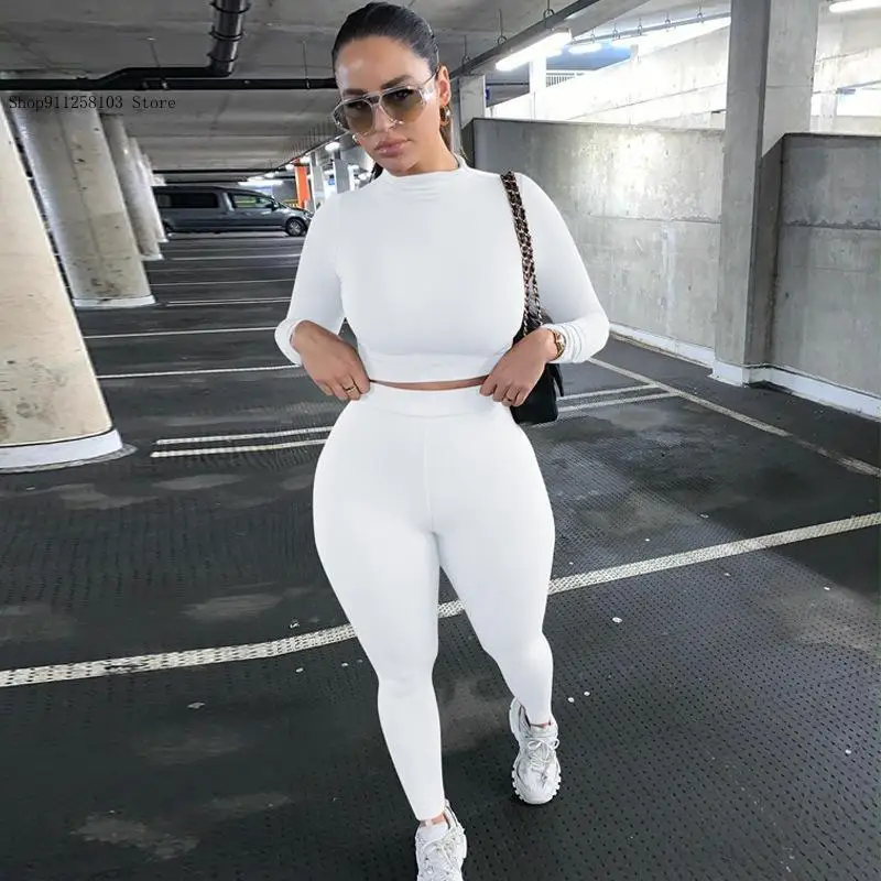 European and American Spring and Autumn Solid Color Leisure Sports Long Sleeve Two Piece Set for Women