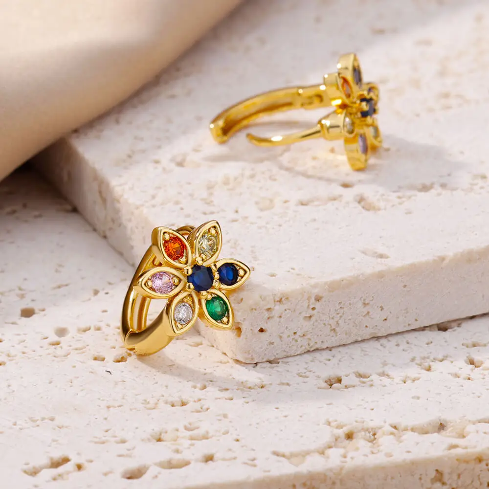 Colored Zircon Star Flower Earrings For Women Stainless Steel Petal Sunflower Hoop Earrings Luxury Jewelry Party Gifts brincos