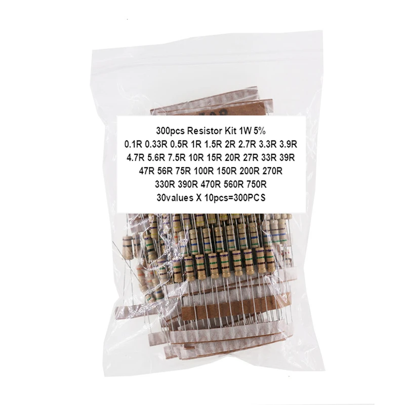 300PCS/Set 1W Resistor Kit 5% 30values X 10pcs Carbon Film Resistance 0.1-750 Ohm Set In Stock