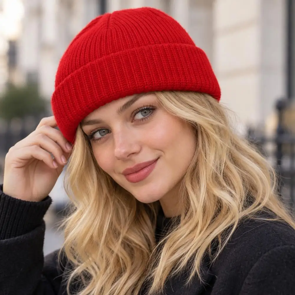 Men's Winter Knit Hats Soft Stretch Cuff Beanies Cap Comfortable Warm SlouchyHat Outdoor Riding Knitted Cap For Women ﻿
