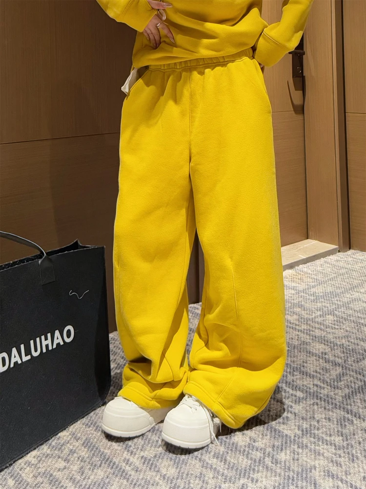Winter New Cotton Fleece Lined Thickened Straight Pants Versatile Warm Casual Pants Elastic High Waist Floor-Length Pants