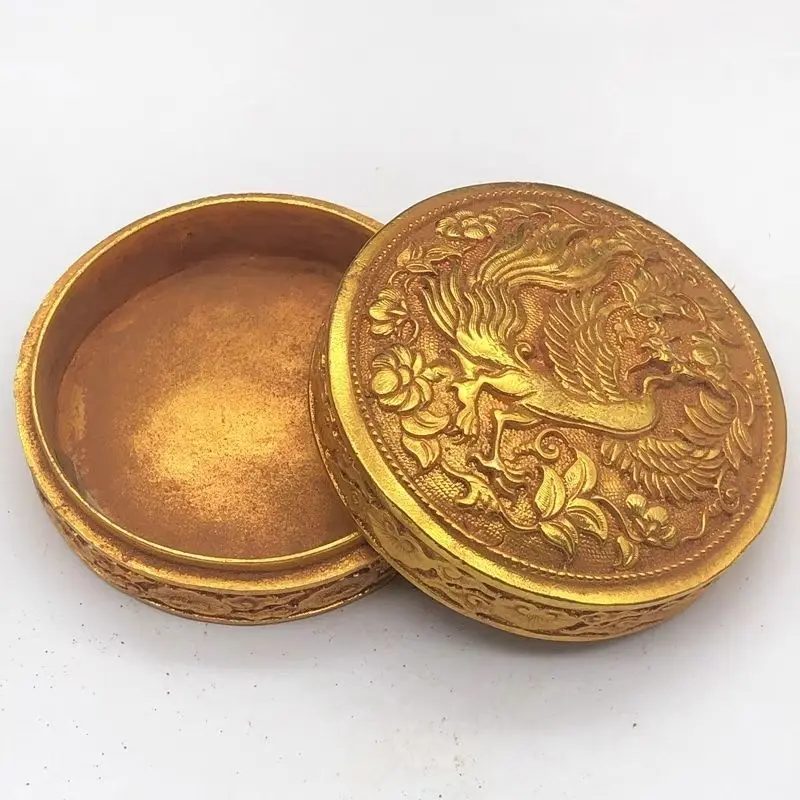 Antique Miscellaneous Bronze  Qianlong Year-old Suzaku Ink Box  Copper  of Four Big Beast Jewelry Boxes