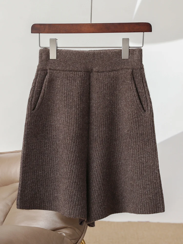 Hot Sale Women's Shorts Pants 100% Merino Wool Mini  Shorts Knitwear Autumn Winter Shorts Straight Trousers Casual Loose Korean