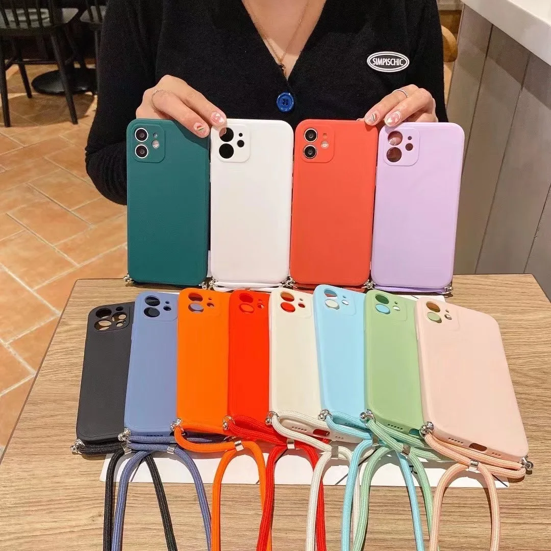 Candy Color Silicone Case With Lanyard Strap Soft TPU Back Cover For Xiaomi Redmi Note 9 s, 8, 11, 7, 9 pro, 6A, 7A, 8A, 10,