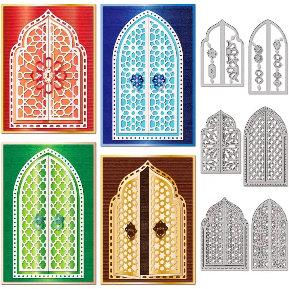 Morocco Arch Door Window Metal Die Cuts Ornate Door Window Frame Cutting Dies Embossing Stencils Flower Door Carbon Steel Cut