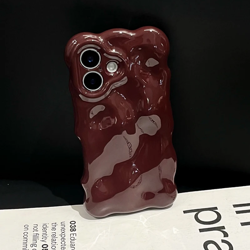 Weinrotes, glänzendes Handycover mit Wellenmuster für iPhone 16, 18 Pro Max, 17 Air, 15, 13, 14, 12, 11, 16 Plus, stoßfestes TPU-Handyhülle. – Detail 9