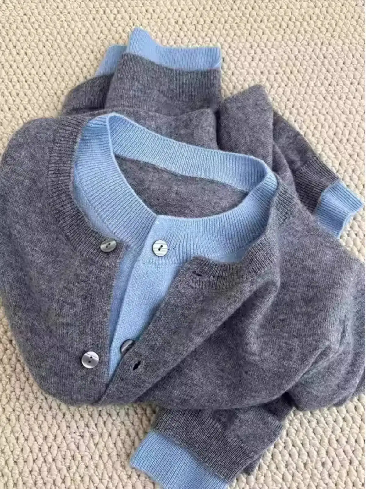 

Korean Splice Knitted Cardigan Round Ne Women's Inner Wear Base Autumn Winter Small Size Matching Top