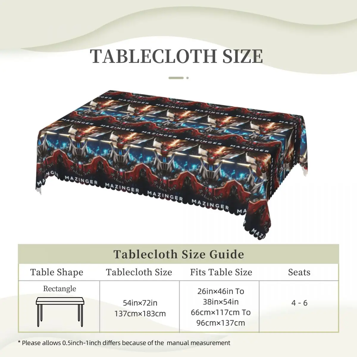 Mazinger Z Mad Robot Grendizer Anime Manga Custom Rectangular Tablecloth Waterproof Table Cover for Dining Events Table Cloth