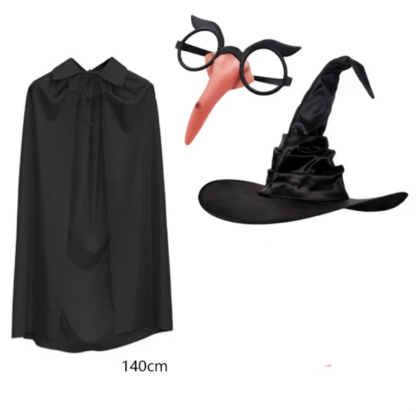 Costume da strega di Halloween per adulti da donna Fantasy Black Witch Dress UP Party Dress carnevale Performance Dress mantello con cappello