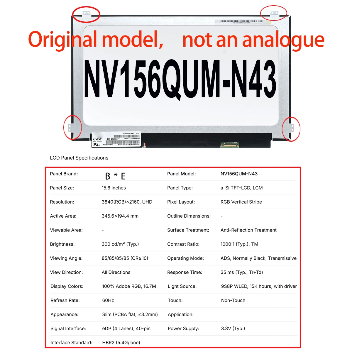 15.6 Inch Laptop LCD Screen NV156FHM-N69 for Acer Asus Dell