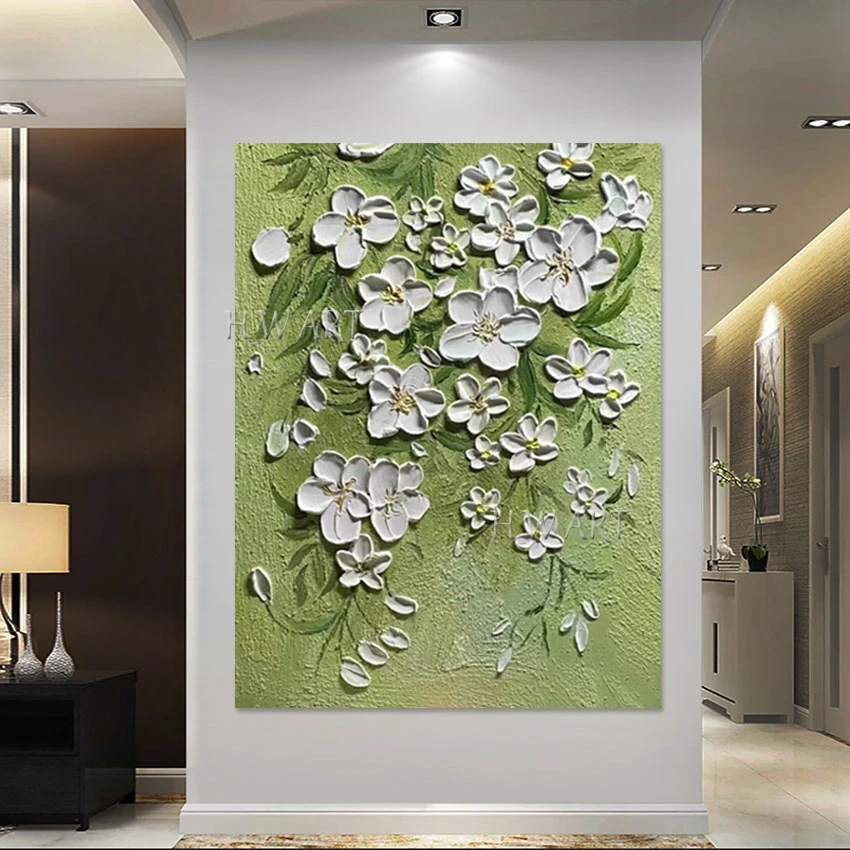 

Abstract Frameless Artwork Picture Wholesale Cheap Modern Flowers Still Life Painting White Acrylic Knife Canvas Art Design