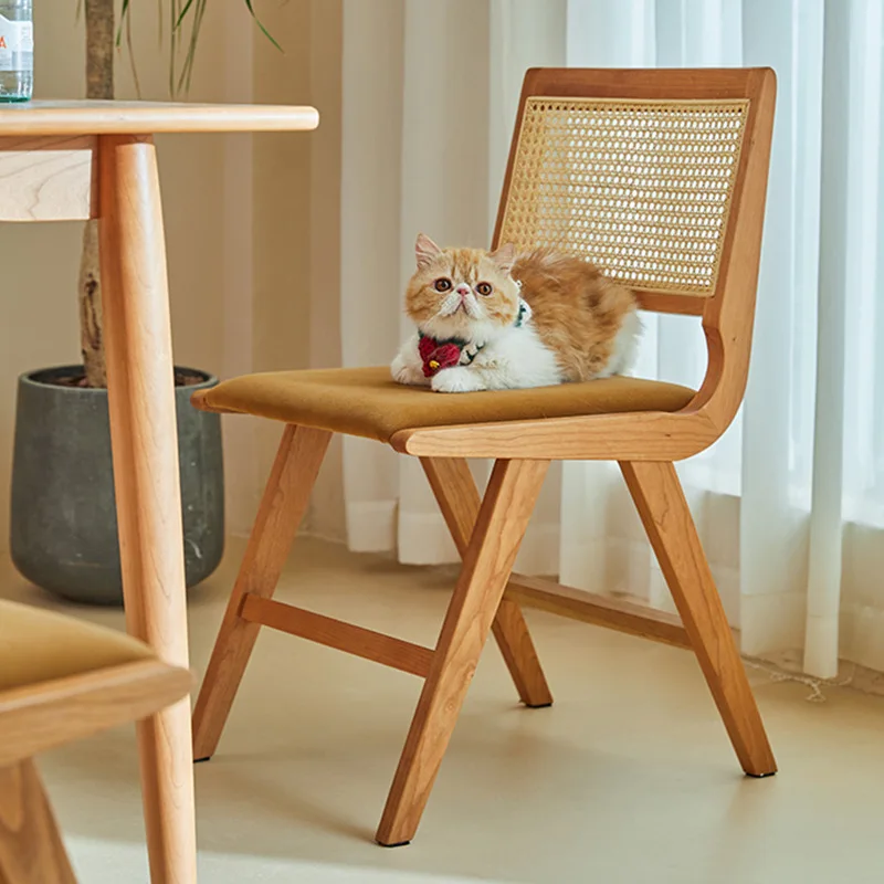 

Скандинавский стул из цельного дерева из ротанга, простой современный домашний обеденный стул из вишневого дерева в японском стиле, стул для макияжа