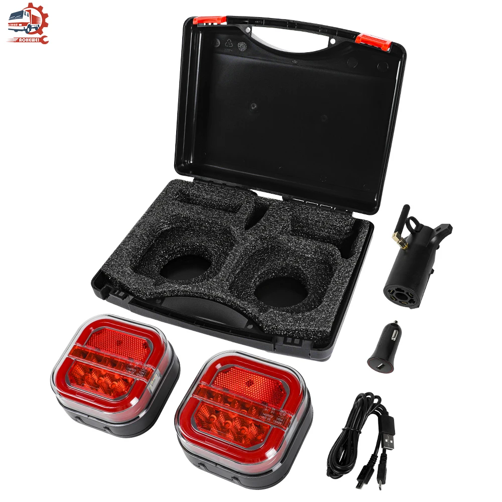 AOHEWEI Wireless Magnetic LED Tail Lights Kit US Plugs Waterproof Rear Brake Lights for Caravan Lorry Tractor