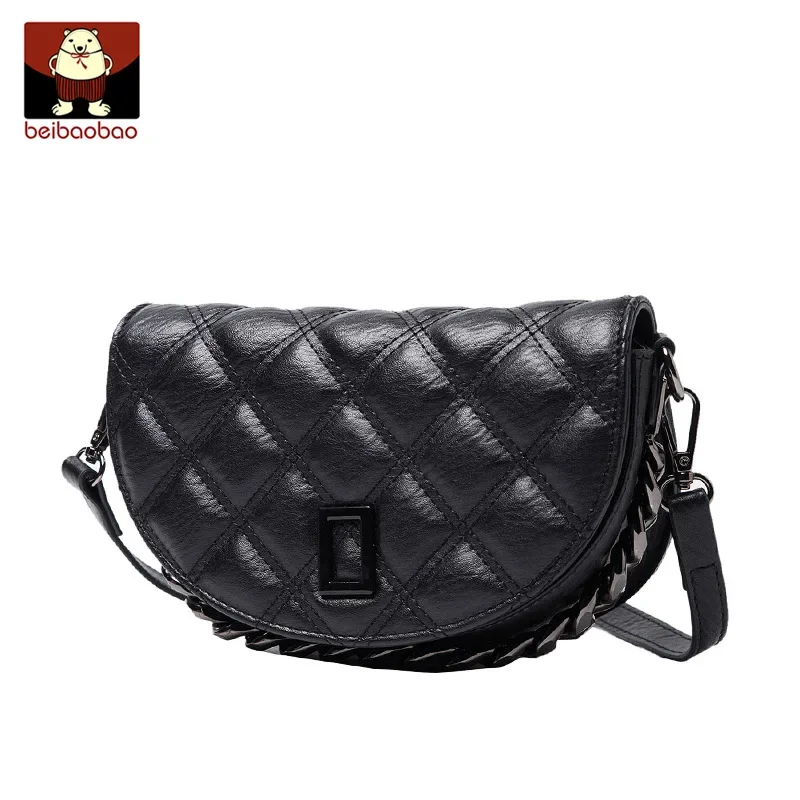 Beibaobao Women's Bags 2024 New Black White Trendy French Texture Fashion Single Shoulder Crossbody Bags Chain Bag Saddle Bag