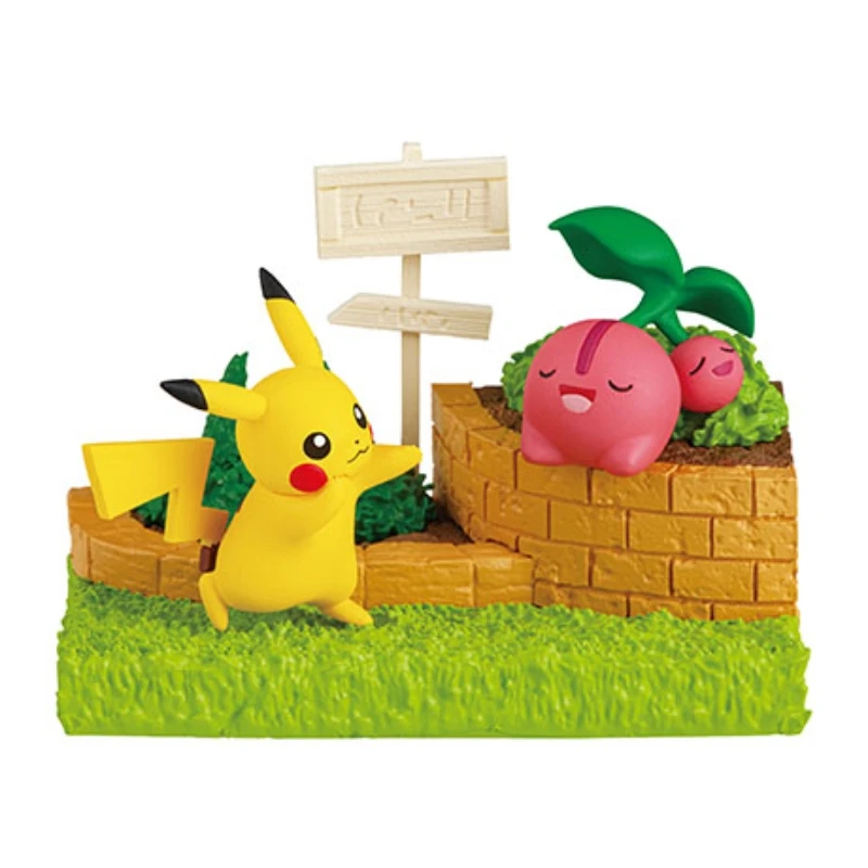 Original Re-ment Pokemon Garden Series Pikachu Eevee Teddiursa Chikorita Model Action Figure Cute Room Decor Kawali Dolls Toys