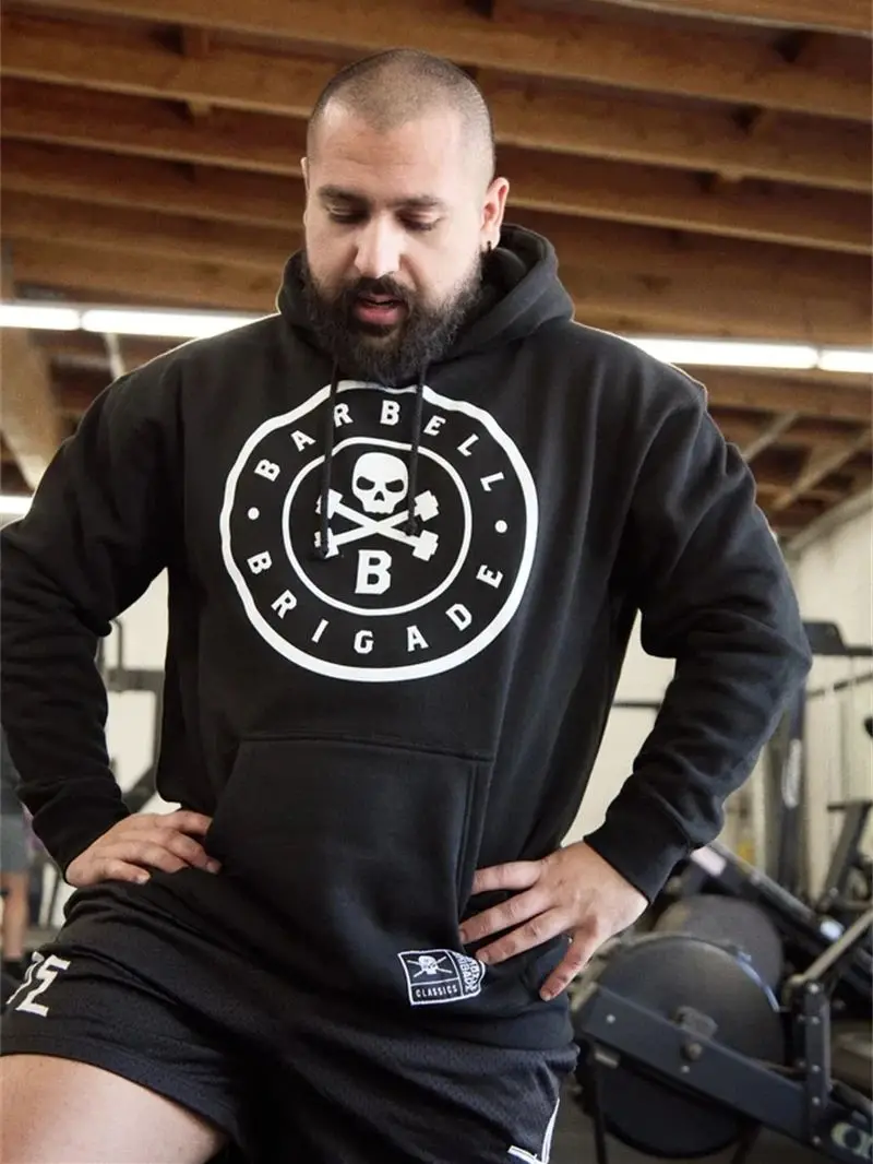 BARBELL BRIGADE Men Gym Hoodies Running Fitness Casual Cotton Hooded Sweatshirts Casual Outdoor Training Sports Pullover Hoodie