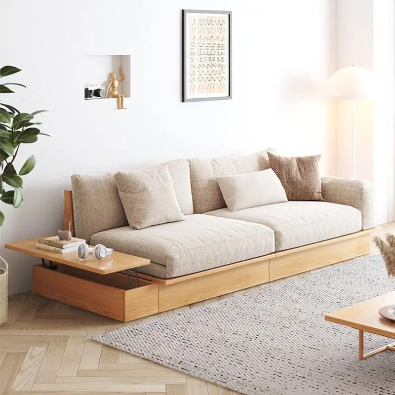 Japanese-style solid wood sofa household small apartment living room folding sofa bed integrated dual-purpose telescopic